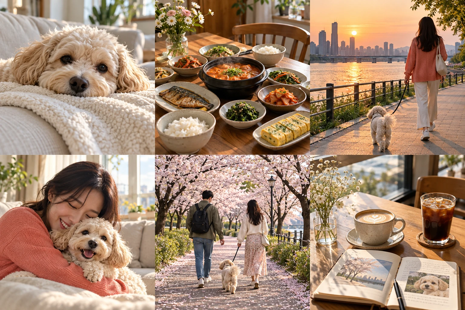 강아지, 식사, 산책 등 사진으로 남기는 일상 여섯 가지 구성 예시